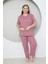 Büyük Beden Pudra Küçük Kalp Desenli Pijama Takım 1