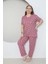 Büyük Beden Pudra Küçük Kalp Desenli Pijama Takım 3