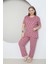 Büyük Beden Pudra Küçük Kalp Desenli Pijama Takım 4