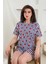 Yazlık Desenli Loose Crop Şortlu Pijama Takım 2