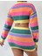 Gökkuşağı Çizgili Kontrast Renk Uzun Kollu Kısa Kazak-Yüksel Bel Kısa Etekli Iki Parça Takı 3