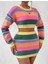 Gökkuşağı Çizgili Kontrast Renk Uzun Kollu Kısa Kazak-Yüksel Bel Kısa Etekli Iki Parça Takı 4