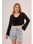 Ön Bağlamalı Ajurlu Crop Siyah Hırka 1