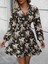 Kadın Uzun Kollu Kruvaze Yaka Beli Gipeli Çiçek Desenli Kısa Dalgıç Elbise 8