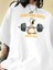 Baskılı Oversize Bisiklet Yaka T-Shirt - Beyaz 1