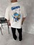 Ön ve Arka Baskılı Oversize Bisiklet Yaka T-Shirt- Beyaz 8