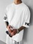 Baskılı Oversize Bisiklet Yaka T-Shirt - Beyaz 2
