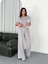 Osy Modal Yumuşak Dokulu Kumaş Bisiklet Yaka T-Shirt Bol Paça Pantalon Ikili Takım - Boyalı Gri 2