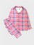 Kız Çocuk %100 Pamuklu Pembe Ekose Desenli Gömlek Yaka Boydan Düğmeli Pijama Takımı 1