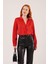 Saten Crop Model Kırmızı Gömlek 2