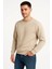 Erkek Üç Iplik Düz Bisiklet Yaka Sweatshirt - Bej 1