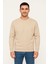 Erkek Üç Iplik Düz Bisiklet Yaka Sweatshirt - Bej 4