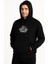 Erkek Üç Iplik Kapüşonlu Ön ve Arka Baskılı Sweatshirt Hoodie - Siyah 1