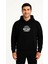 Erkek Üç Iplik Kapüşonlu Ön ve Arka Baskılı Sweatshirt Hoodie - Siyah 2