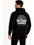 Erkek Üç Iplik Kapüşonlu Ön ve Arka Baskılı Sweatshirt Hoodie - Siyah 4