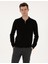 Erkek Siyah Slim Fit Polo Yaka Fermuarlı Basic Triko Kazak 50314191-VR046 1