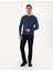 Erkek Indigo Melanj Slim Fit Bisiklet Yaka Basic Triko Kazak 50314192-VR155 4