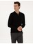 Erkek Siyah Slim Fit Polo Yaka Fermuarlı Basic Triko Kazak 50314191-VR046 4