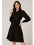 Kadın Siyah Uzun Kollu Bel Lastikli Düğmeli Elbise 4