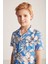 Çiçek Desenli Keten Pamuk Karışımlı Mavi Çocuk Gömlek 2