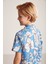 Çiçek Desenli Keten Pamuk Karışımlı Mavi Çocuk Gömlek 3