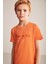 Nakış Logolu Bisiklet Yaka Turuncu Pamuk Çocuk T-Shirt 1