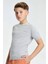 Nakış Logolu Yaka Detaylı Açık Gri Triko Çocuk T-Shirt 1