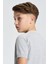 Nakış Logolu Yaka Detaylı Açık Gri Triko Çocuk T-Shirt 3