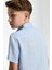 Kısa Kollu Saf Keten Gök Mavisi Çocuk Gömlek 4