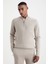 Kum Rengi Fermuarlı Merino Yün Activewear Triko 1