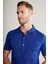 Baklava Desenli Mavi Giza Pamuk Triko Polo 5