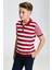 Fermuar Detaylı Kırmızı Beyaz Çizgili Merserize Pamuk Çocuk Triko Polo 1