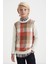 Kaşmir Merino Yün Karışım Tartan Desen Ekru Turuncu Çocuk Kazak 5
