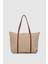 Velie Paraşüt Kumaş Şeritli Shopper Çanta Vizon-Taba 1