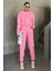 Unisex Pembe Bisiklet Yaka Düz Oversize Alt-Üst Eşofman Takımı 1