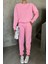 Unisex Pembe Bisiklet Yaka Düz Oversize Alt-Üst Eşofman Takımı 2