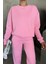 Unisex Pembe Bisiklet Yaka Düz Oversize Alt-Üst Eşofman Takımı 3