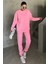 Unisex Pembe Bisiklet Yaka Düz Oversize Alt-Üst Eşofman Takımı 4
