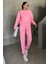 Unisex Pembe Bisiklet Yaka Düz Oversize Alt-Üst Eşofman Takımı 5
