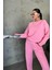 Unisex Pembe Bisiklet Yaka Düz Oversize Alt-Üst Eşofman Takımı 6