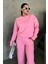 Unisex Pembe Bisiklet Yaka Düz Oversize Alt-Üst Eşofman Takımı 7
