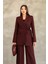 Kadın Bordo Yandan Bağlamalı Blazer Ceket Pantolon Takım 2