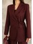 Kadın Bordo Yandan Bağlamalı Blazer Ceket Pantolon Takım 3