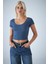 Kadın Indigo Ön Arka U Bluz EV57 5