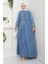 Kadın Belden Lastikli Cep Detaylı Kot Mavi Elbise 1