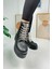 Günlük Kadın Bot Taşlı Bağcıklı Kalın Yüksek Tabanlı Yumuşak Hafif Rahat Bootie 1071 5