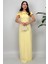 Arlina Madonna Yaka Göğüs Büzgülü Uzun Sarı Abiye Elbise 1