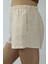 Siena Beli Lastikli %100 Keten Mini Şort Taş 2