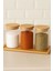 Borosilikat Cam Bambu Stantlı ve Bambu Kapaklı Optik Çizgili Baharatlık Seti 430 Ml( ALG11520) 1