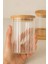 Borosilikat Cam Bambu Stantlı ve Bambu Kapaklı Optik Çizgili Baharatlık Seti 430 Ml( ALG11520) 3
